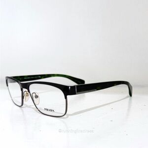 NEW Prada VPR 61P Rectangular Eyeglasses Brown Green Tortoise Silver
Prada Logo